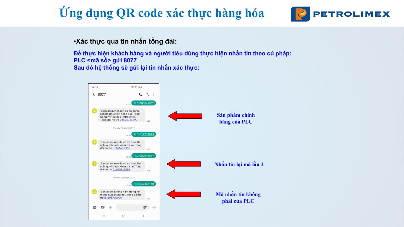 Xác thực dầu nhớt Petrolimex qua tin nhắn tổng đài 8077